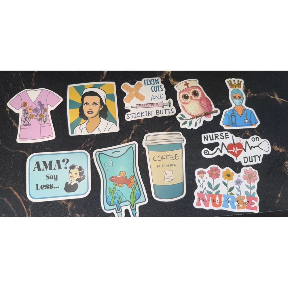 Nurse Stickers 10 Pcs Medical RN LPN Student Scrub Life Decals 1.5-2 Inch Set